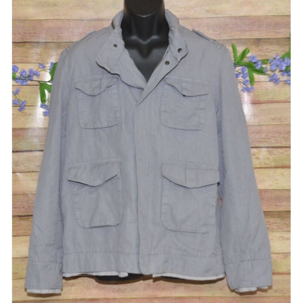 Standard Cloth Mens Gray Utility Jacket Coat Size XL Hideaway Hood Cargo Pockets